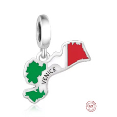 Charm Sterlingové stříbro 925 Itálie Benátky vlajka - houpající se mapa, přívěsek na náramek cestování Charm Sterlingové stříbro 925 Itálie Benátky vlajka - houpající se mapa, přívěsek na náramek cestování