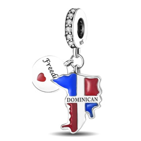 Charm Sterlingové stříbro 925 Dominikánská republika vlajka – karibská energie, 2v1 přívěsek na náramek cestování