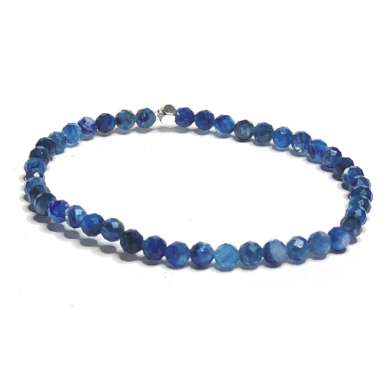 Kyanit modrý fazetový náramok elastický prírodný kameň, guľôčka 4 mm / 16-17 cm, kamenný článok