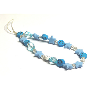 Prívesok proti strate mobilného telefónu s korálkami, smajlík, hviezdičky, obvod 26,5 cm Prívesok proti strate mobilného telefónu s korálkami, smajlík, hviezdičky, obvod 26,5 cm