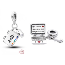 Striebro 925 Počítač + myš, zirkón, 2v1 otvárací prívesok na náramku