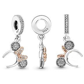 Šarm Striebro 925 Disney čelenka Minnie Mouse, filmový náramok prívesok