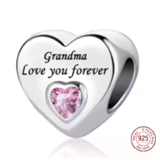 Charm Striebro 925 Babička ťa miluje navždy srdce, korálka na náramok rodina