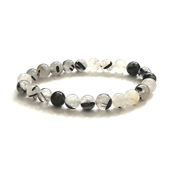 Krištáľový náramok s turmalínom elastický prírodný kameň, guľôčka 8 mm / 16 - 17 cm, kamenné kamene