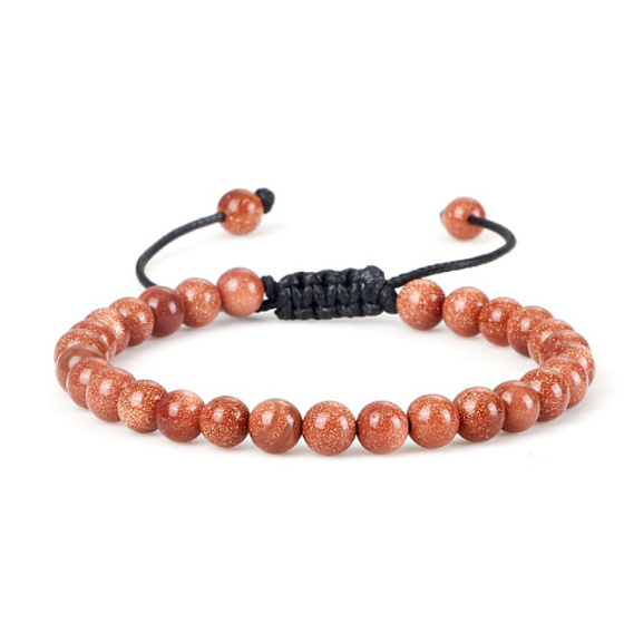 Zlatý náramok, ručne pletený, nastaviteľná veľkosť guľôčky 6 mm / 16-17 cm, kameň ambition