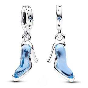 Šarm Striebro 925 Disney Popoluška, sklenený pantoflíček, prívesok na náramok