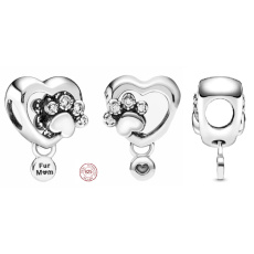 Prívesok Striebro 925 Tlapa a srdce, korálik na náramku zvieratko