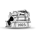 Charm Sterlingové stříbro 925 Graduation 2025 - Promoční čepice, kniha a svitek, korálek na náramek gradace