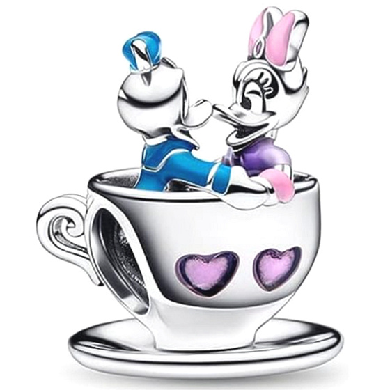 Prívesok Striebro 925 Disney Disneyland Káčer Donald a Daisy v pohári, korálik na náramok