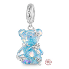 Charm Striebro 925 Medveď modrý fantastický sen, prívesok na náramok zviera
