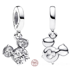 Prívesok striebro 925 Disney Glitter Mickey Mouse hlava silueta biely zirkón, prívesok náramok