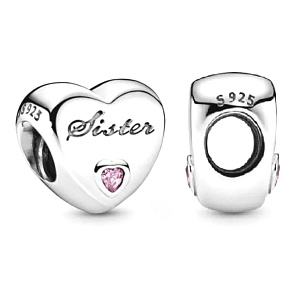 Prívesok zo striebra 925 Milovaná sestra srdce, korálik na náramku rodina