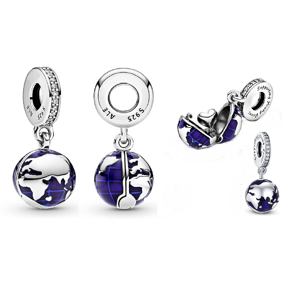 Charm Planéta Zem - Modrá planéta, 2v1 otvárací, vo vnútri srdce, prívesok na náramok vesmír