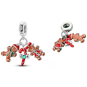 Charm Striebro 925 Vianočné perníčky 3v1, prívesok na náramok Vianoce