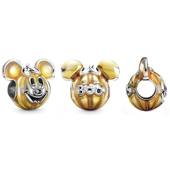 Strieborný 925 šarm Disney Mickey Mouse v tvare tekvice na halloweenskom náramku