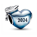 Prívesok zo striebra 925 Graduation Blue Graduation Heart 2024, korálik na náramok pri promócii