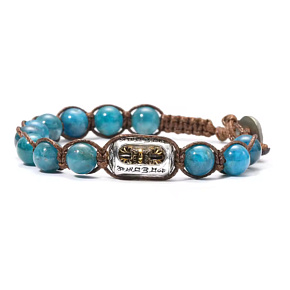 Apatit modrý a vadžra – tibetský buddhistický náramek, korálky 8 mm, komunikace, motivace a vnitřní směr