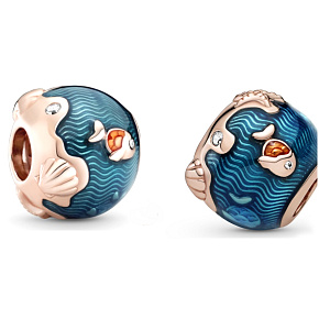 Striebro 925 Trblietavé oceánske vlny s rybami, korálik na morský náramok