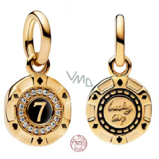 Charm Sterlingové stříbro 925 Las Vegas - 7 herní žeton, pozlacený, přívěsek na náramek cestování