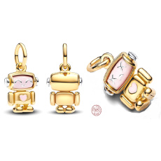 Charm Striebro 925 Robot s otočnou tvárou, prívesok na náramok priateľstva Charm Striebro 925 Robot s otočnou tvárou, prívesok na náramok priateľstva