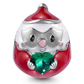 Prívesok Striebro 925 Santa a zelené srdce korálek na náramku Vianoce Prívesok Striebro 925 Santa a zelené srdce korálek na náramku Vianoce
