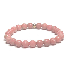 Thulit náramok elastický prírodný kameň, guľôčka 8 mm /16-17 cm, ochrana kameňa
