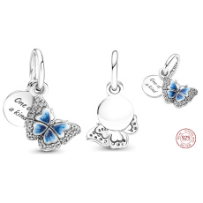 Striebro 925 Modrý motýľ a citát - jediný svojho druhu, prívesok 2v1