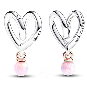 Charm Striebro 925 Dvojfarebné zabalené srdce pre mamičku, prívesok na náramok rodina