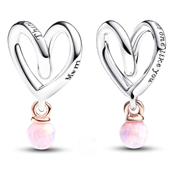 Charm Striebro 925 Dvojfarebné zabalené srdce pre mamičku, prívesok na náramok rodina