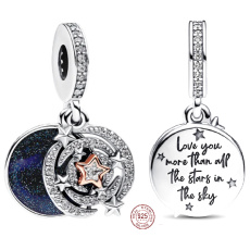 Šarm Striebro 925 Dvojfarebná strieľajúca hviezda 2v1, prívesok na náramok lásky