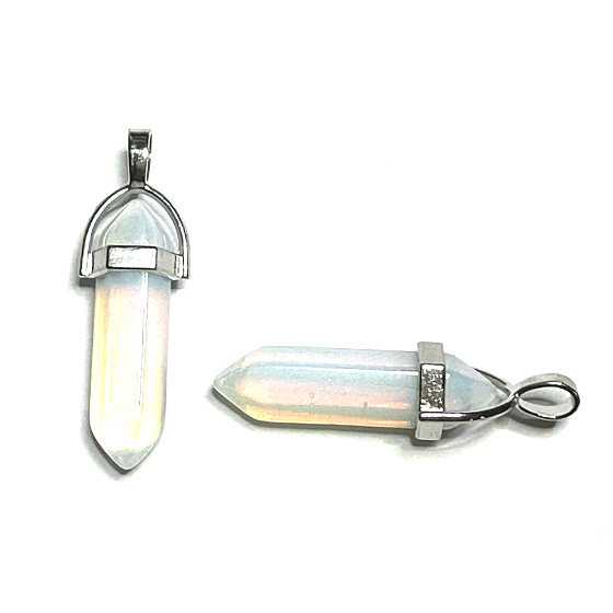 Opalitový prívesok kyvadlo šesťuholník syntetický kameň 41 x 13 mm, kameň prianí a nádejí