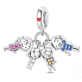 Charm Sterlingové stříbro 925 Rodina – láska, pouto a domov v srdci = táta, máma a my, korálek na náramek rodina