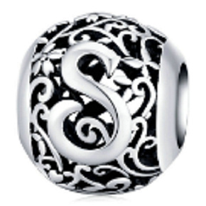 Striebro 925 Magické písmeno abecedy S s kvetmi, korálik na náramok