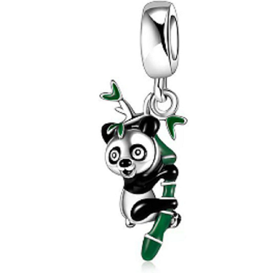Prívesok na náramok zo striebra 925 Panda na vetve, zvierací prívesok