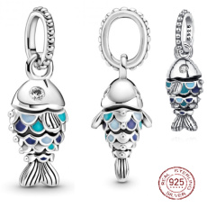 Striebro 925 Modrá šupinatá ryba, prívesok na náramok