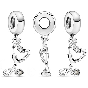 Strieborný prívesok 925 Stetoskop srdce, prívesok na náramku