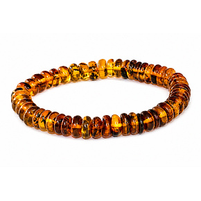 Jantárový náramok elastický prírodný disk, 16 - 17 cm múdrosť - zdravie - láskavosť