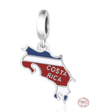 Charm Sterlingové stříbro 925 Kostarika vlajka - houpající se mapa, přívěsek na náramek cestování Charm Sterlingové stříbro 925 Kostarika vlajka - houpající se mapa, přívěsek na náramek cestování