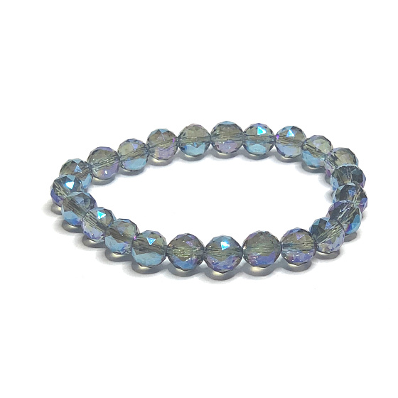 Krištáľ Aqua aura modrý fazetový polokovový povrch, náramok z elastického prírodného kameňa, korálik 8 mm / 16 - 17 cm, kameň
