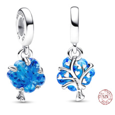Striebro 925 Strom života z modrého skla Murano, prívesok na náramok