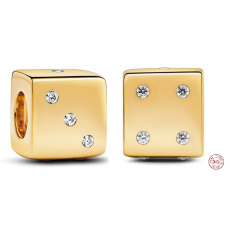 Prívesok Striebro 925 Pozlátená kocka + umelý zirkón, korálik na náramku symbol Prívesok Striebro 925 Pozlátená kocka + umelý zirkón, korálik na náramku symbol