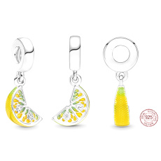 Striebro 925 Trblietavé plátky citróna, prívesok na náramok, jedlo a pitie