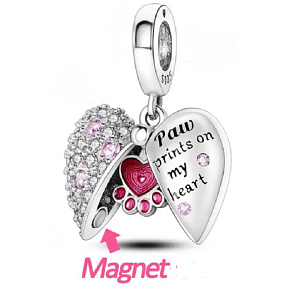 Striebro 925 Odtlačky labiek na mojom srdci, prívesok srdca na náramku pre domáce zvieratá