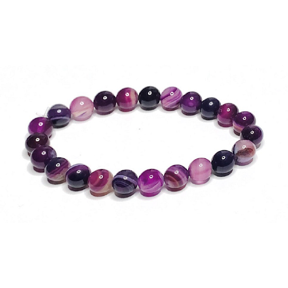 Achát fialový náramok elastický prírodný kameň, guľôčka 8 mm / 16 - 17 cm