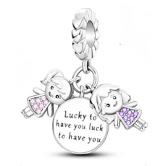Charm Striebro 925 Súrodenci Sestry Mám šťastie, že ťa mám 3v1, prívesok na náramok rodina