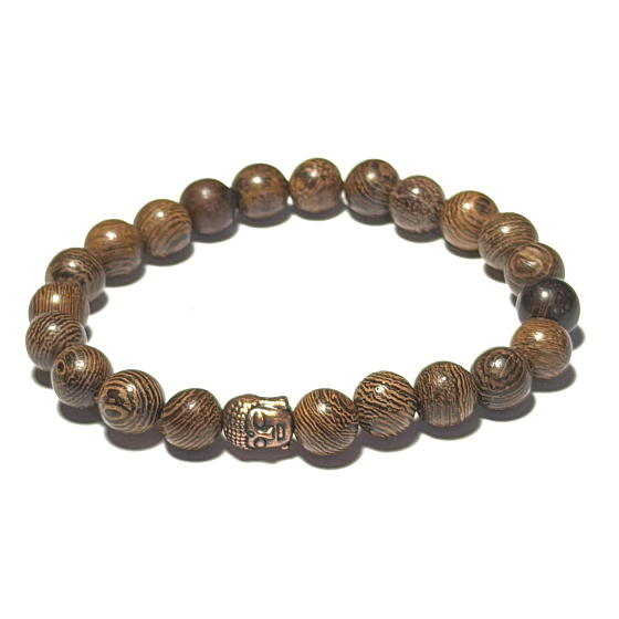 Náramok drevený prírodný tmavý 8mm/ 16 - 17cm, budha, sila prírody
