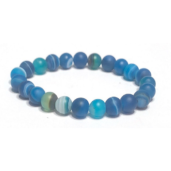 Achát modrý matný náramok elastický prírodný kameň, guľôčka 8 mm / 16 - 17 cm