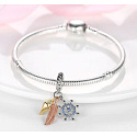 Charm Striebro 925 Ochranný amulet, kotva, pierko, mušľa 3v1, prívesok na náramok more