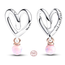 Charm Striebro 925 Dvojfarebné zabalené srdce pre mamičku, prívesok na náramok rodina