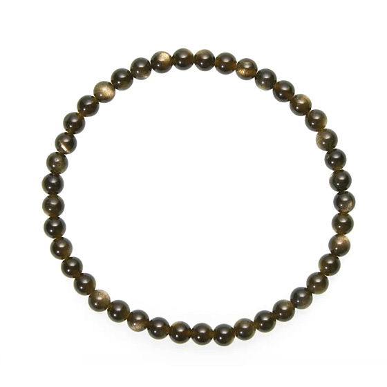 Obsidiánový zlatý náramok elastický prírodný kameň, guľôčka 4 mm / 19 cm, záchranný kameň